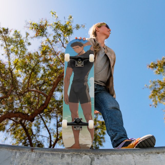 Skate Anime Boy na Praia (Ao ar livre 1)