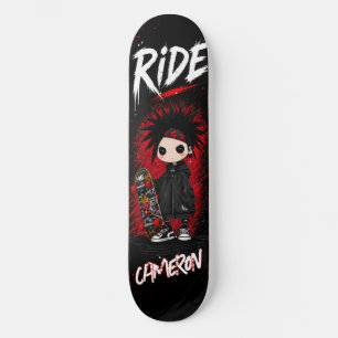 Skate Anime Japonês Personalizado Emo Vermelho e Preto