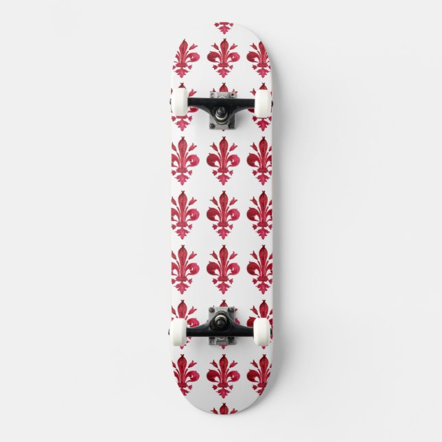 Skate ANTIGO VERMELHO FLEUR DE LIS EM PADRÃO FLoral BRAN (Frente)