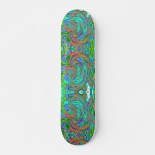 Skate Aqua, Orange e Green Groovy Abstrato Retro Art