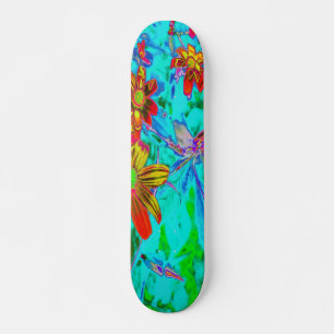 Skate Aqua Tropical com Flores Amarelas e Laranja