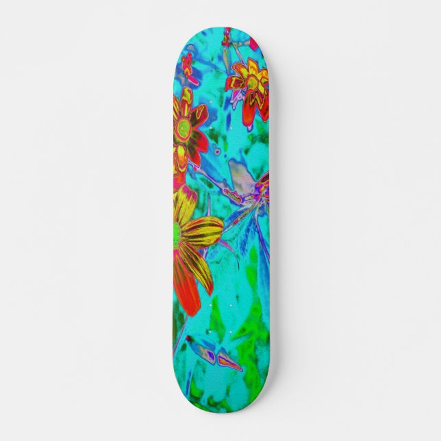 Skate Aqua Tropical com Flores Amarelas e Laranja (Frente)