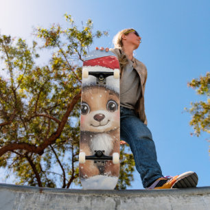 Skate Aquarela do ursinho de Natal de inverno fofo 