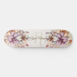 Skate Aquarela Flores Cor-de-Obra Elegante Na moda