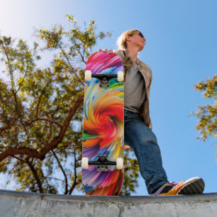 Skate Arco-íris Abstrato Vibrante Redemoinho Moderno