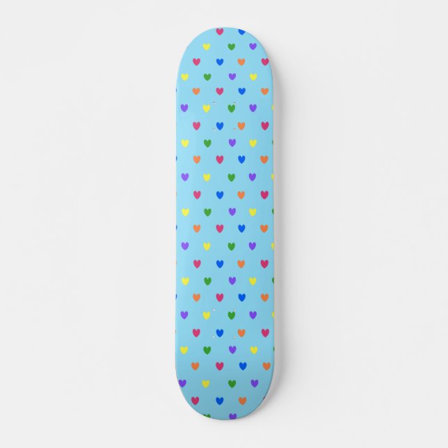 Skate Arco-íris polca corações em azul-bebê (Frente)