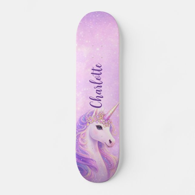 Skate Arco-íris Unicórnios Rosa Roxo Personalizado  (Frente)
