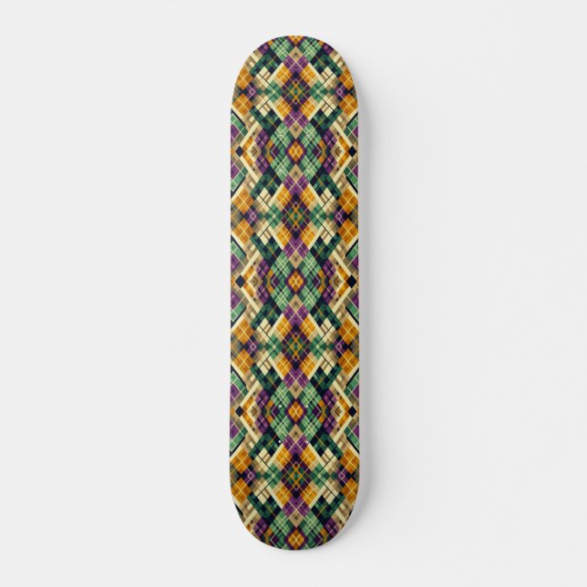 Skate Argyle Mardi Gras verde-roxo amarelo (Frente)