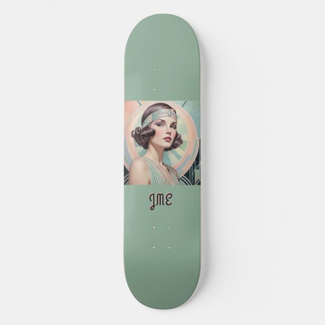 Skate Art Deco Inspirou Lady Retro Elegante Monograma (Frente)