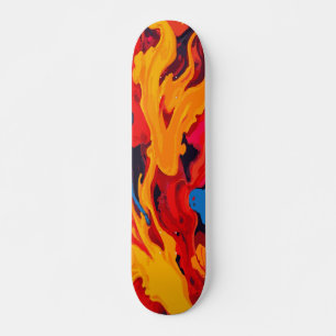 Skate Arte Abstrata Chama de Fogo Amarelo Vermelho e Azu