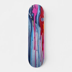 Skate Arte abstrata com respingos de tinta rosa, azul cl