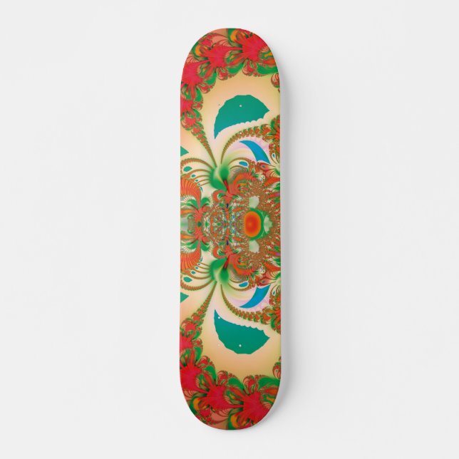 Skate Arte Abstrata Fractal Coruja Vermelha (Frente)