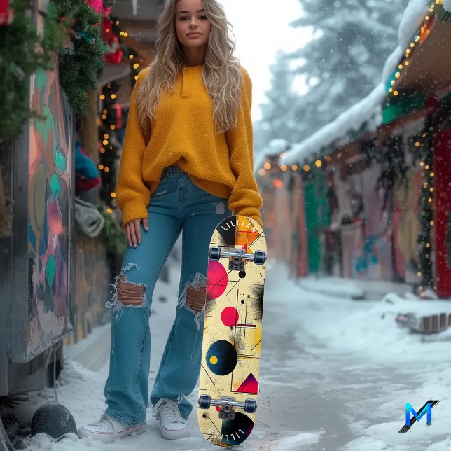 Skate Arte Abstrata Geométrica em Cores Primárias Minima (Criador carregado)