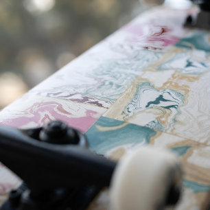 Skate Arte Abstrata Moderna Rosa Dourada e Mármore Fluid
