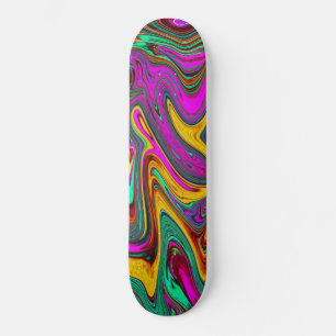 Skate Arte Abstrata Rosa Quente Marmorizada e Verde Espu
