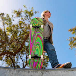 Skate Arte Abstrato Groovy de Limão Verde e Magenta Trip