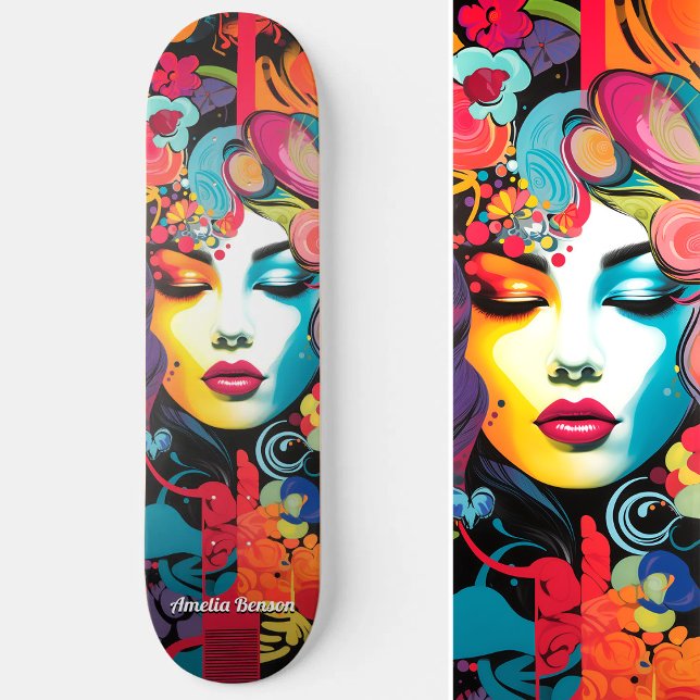 Skate Arte Colorida de Rua Vibrante Edgy Inspirada (Vibrant Edgy Colorful Street Art Inspired Skateboard)