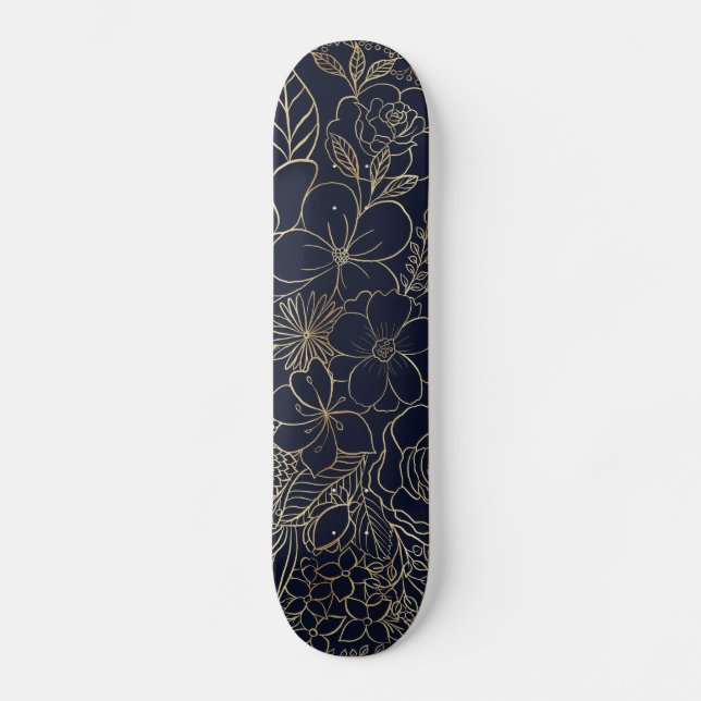 Skate Arte da linha de Doenças Florais Azuis Douradas Mo (Frente)