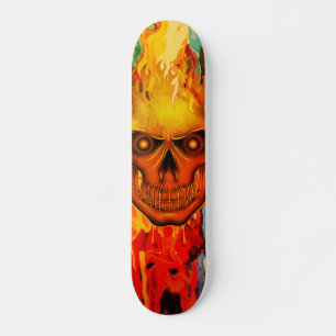 Skate Arte de Caveira com Chama Amarela Vibrante
