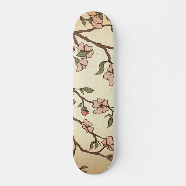 Skate arte de flor de cerejeira em estilo retrô (Frente)