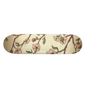 Skate arte de flor de cerejeira em estilo retrô