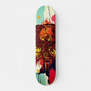 Skate Arte de Fogo Fênix Ascendente com Pintura Abstrata