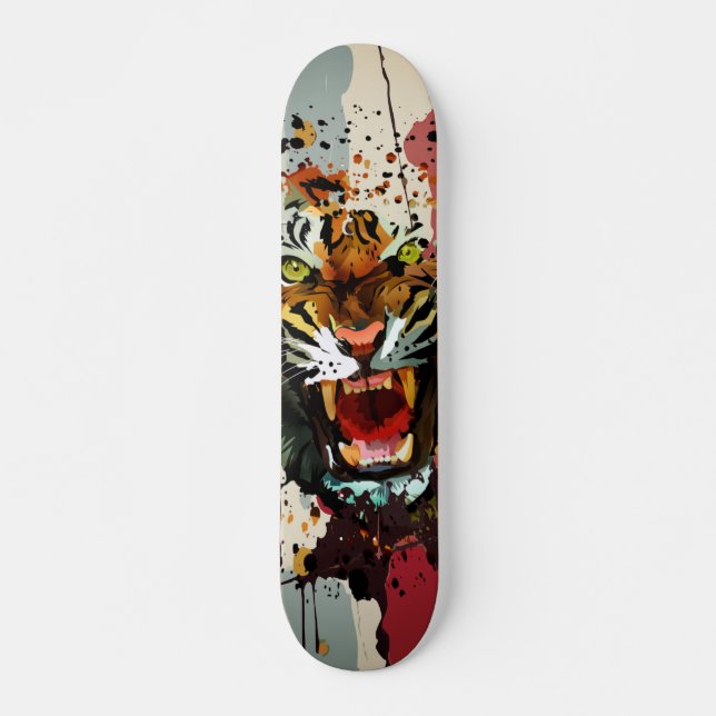 Skate Arte de Rua Moderna com Tigre Rugindo e Salpicos d (Frente)