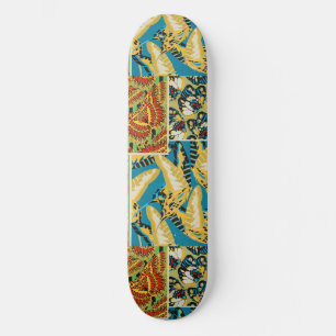 Skate Arte Deco Vibrante Amarelo e Azul Turquesa Borbole