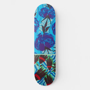 Skate Arte Floral Azul e Verde Maximalista Vibrante