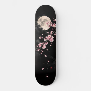 Skate Arte Floral Preto Lua Flor de Cerejeira Japonesa