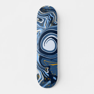 Skate Arte Fluida Azul, Branca e Dourada Marble