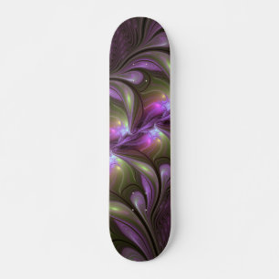 Skate Arte Fractal Abstrata Colorida Violeta Roxo Caqui