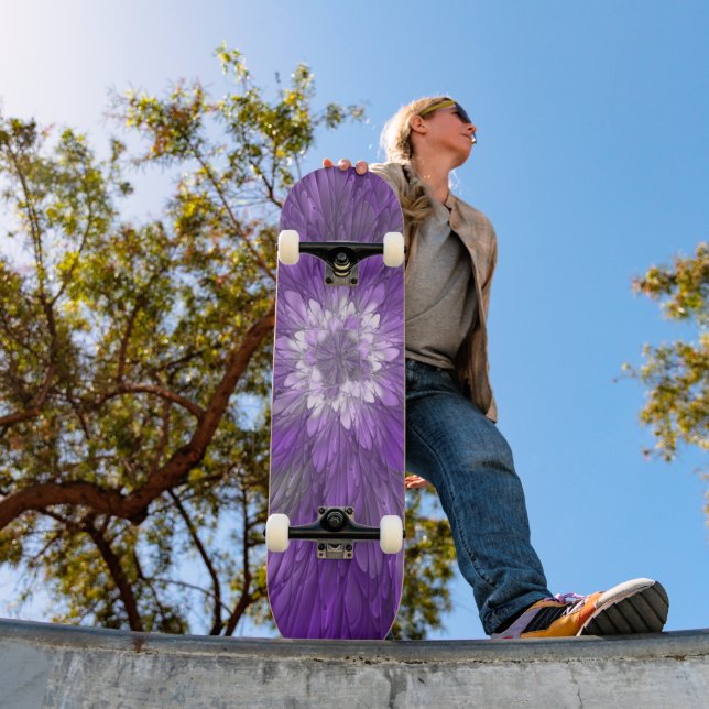 Skate Arte fractal abstrata de flor roxa psicodélica (Ao ar livre 1)