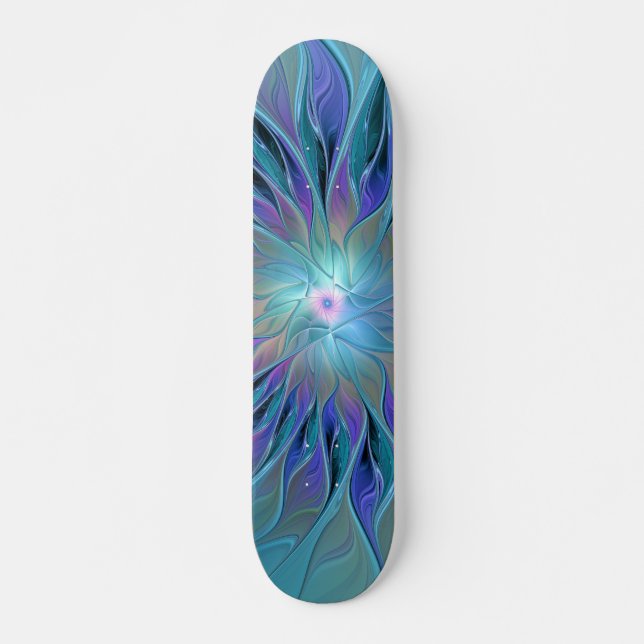 Skate Arte Fractal Abstrato de Sonho Roxo Azul (Frente)