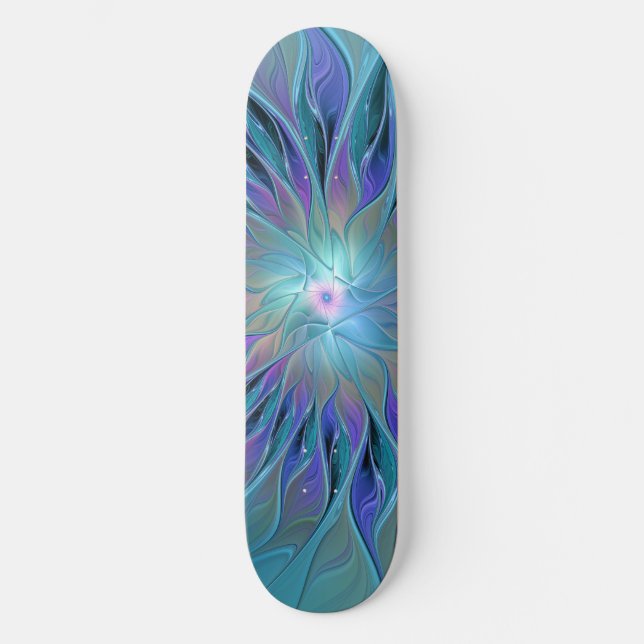 Skate Arte Fractal Abstrato de Sonho Roxo Azul (Frente)