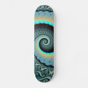 Skate Arte Fractal Espiral Azul Turquesa Laranja Abstrat