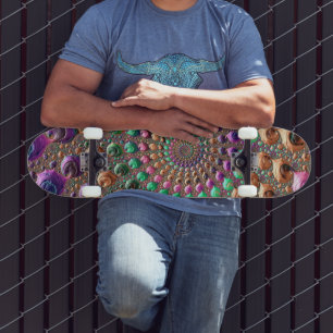 Skate Arte Fractal Espiral Colorida Trippy Groovy Vibran