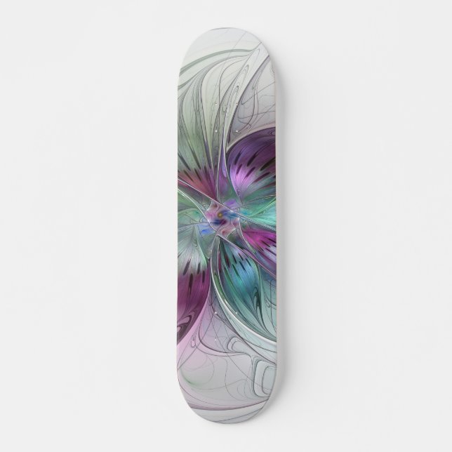 Skate Arte fractal floral moderna abstracta colorida (Frente)