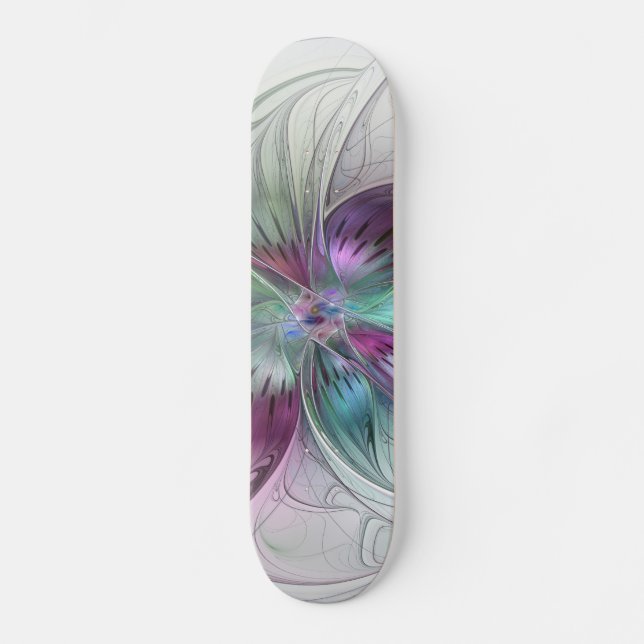 Skate Arte Fractal Moderna Floral Colorida Abstrato (Frente)