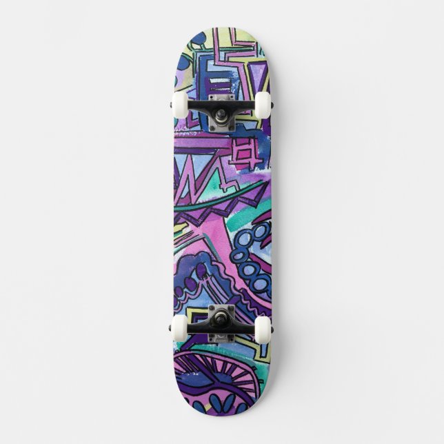 Skate Arte Geométrica Moderna Pintada Pela Mão Livre (Frente)