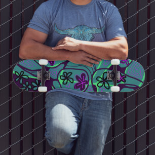 Skate Arte Neuro Floral Maximalista - Preto Roxo Azul Te