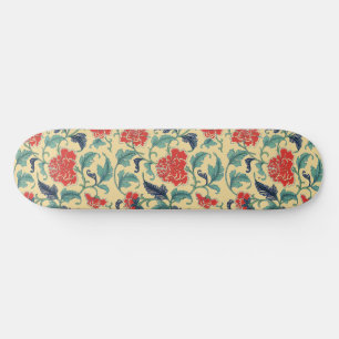 Skate Arte Nova Antiga Chinoiserie Floral Vermelho Chinê