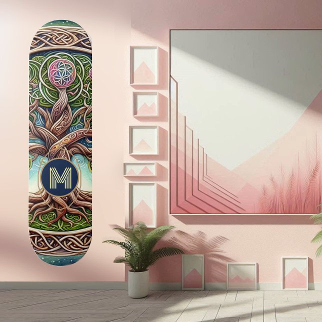 Skate Árvore Espiritual da Vida Whimsical Roota Arte Cel (Spiritual Tree of Life Whimsical Roots Celtic Art Skateboard)