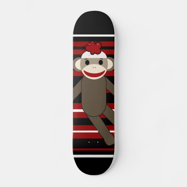 Skate Assento listrado branco preto vermelho da menina (Frente)