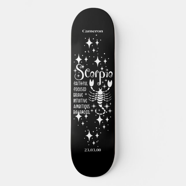 Skate Astrologia - Quadro Preto com Símbolo Escorpião (Frente)