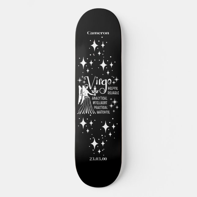 Skate Astrologia - Quadro Preto com Símbolo Virgo (Frente)