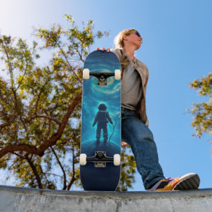 Skate Astronauta em Cena Espacial Colorida