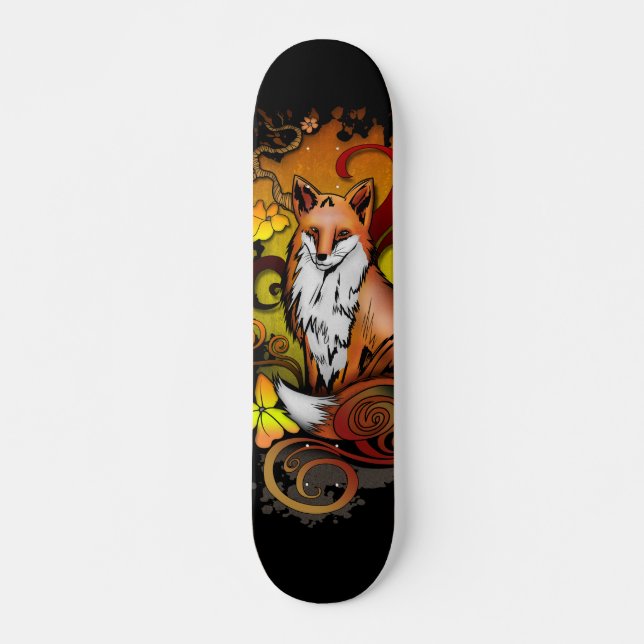 Skate Autumn Fox Black Background Illustration (Frente)