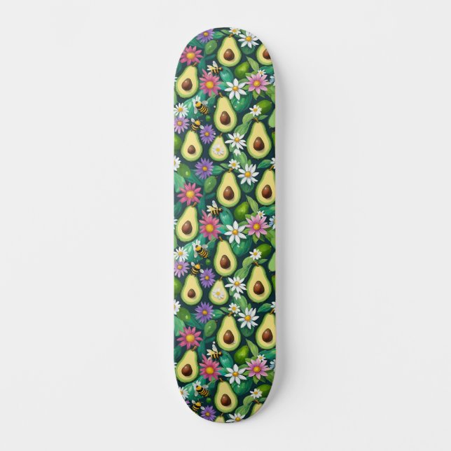 Skate Avocados com abelha e flores (Frente)