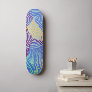 Skate Azul Abstrato Moderno Amarelo e Espirais